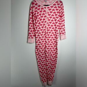Love Loungewear Red Hearts Pink Bodysuit Size S EUC